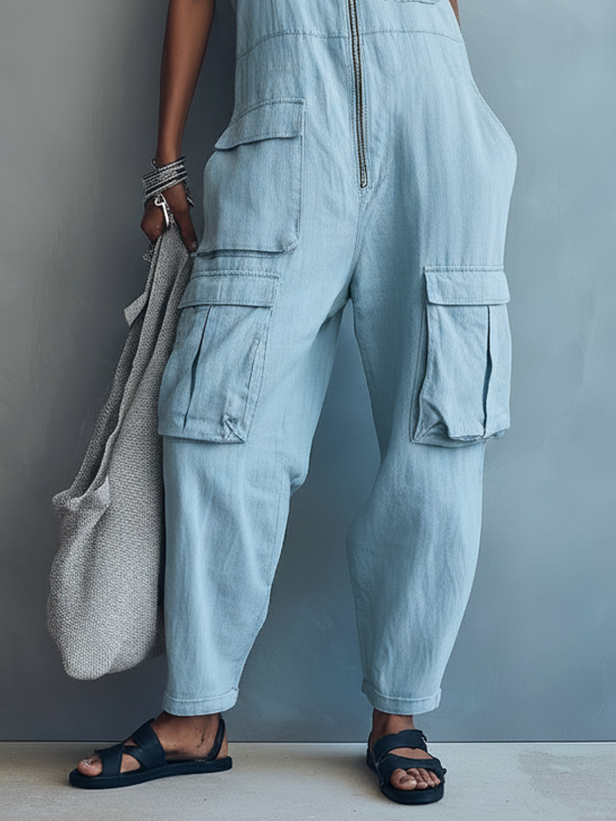 Women's Loose Casual Multi-Pocket Zipper Overalls MDZ0551F7WY