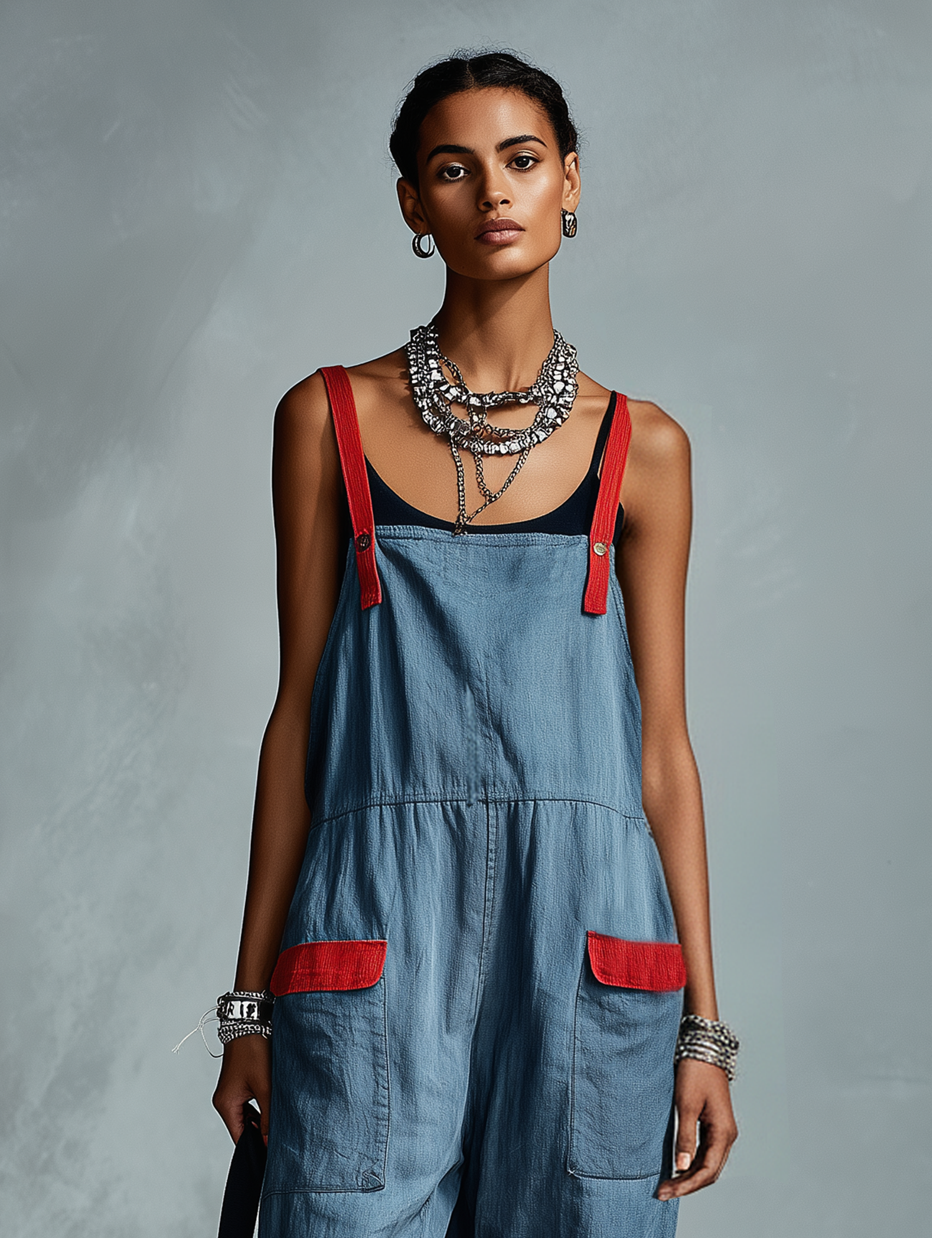 Women's Minimalist Color-Block Linen-Blend Overalls MDZ0584F6WY