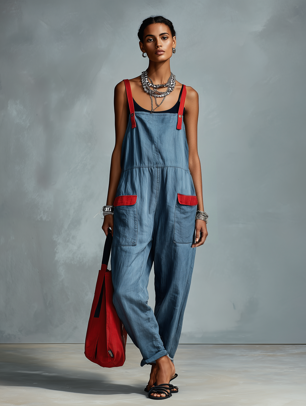 Women's Minimalist Color-Block Linen-Blend Overalls MDZ0584F6WY
